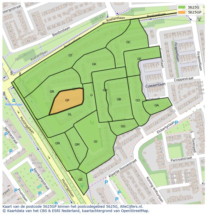Afbeelding van het postcodegebied 5625 GP op de kaart.
