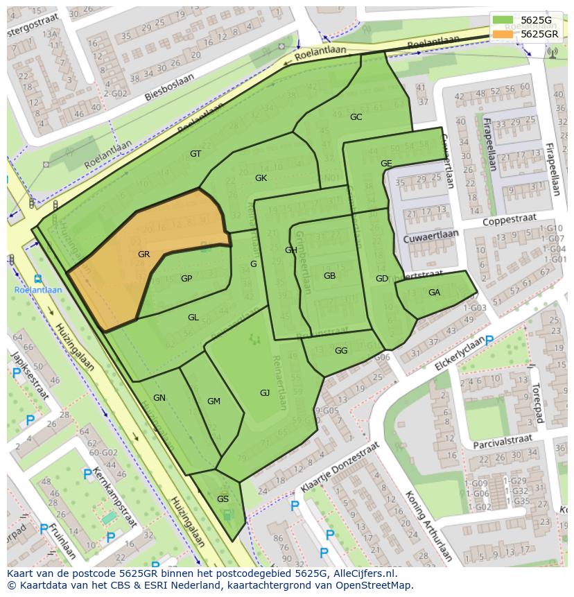 Afbeelding van het postcodegebied 5625 GR op de kaart.