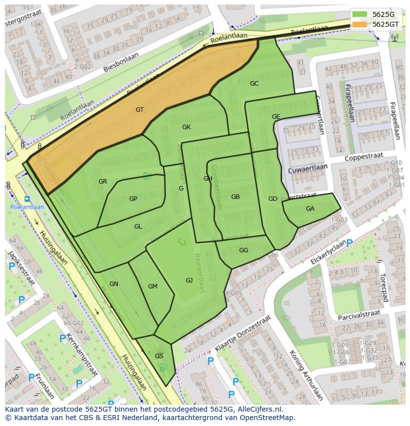 Afbeelding van het postcodegebied 5625 GT op de kaart.