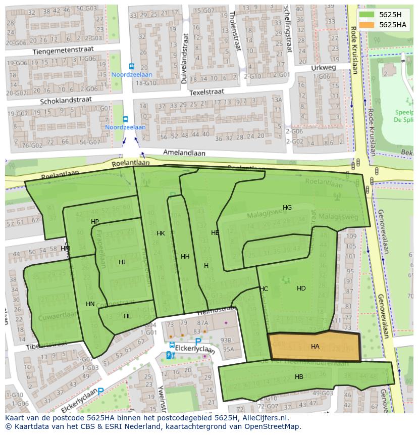 Afbeelding van het postcodegebied 5625 HA op de kaart.