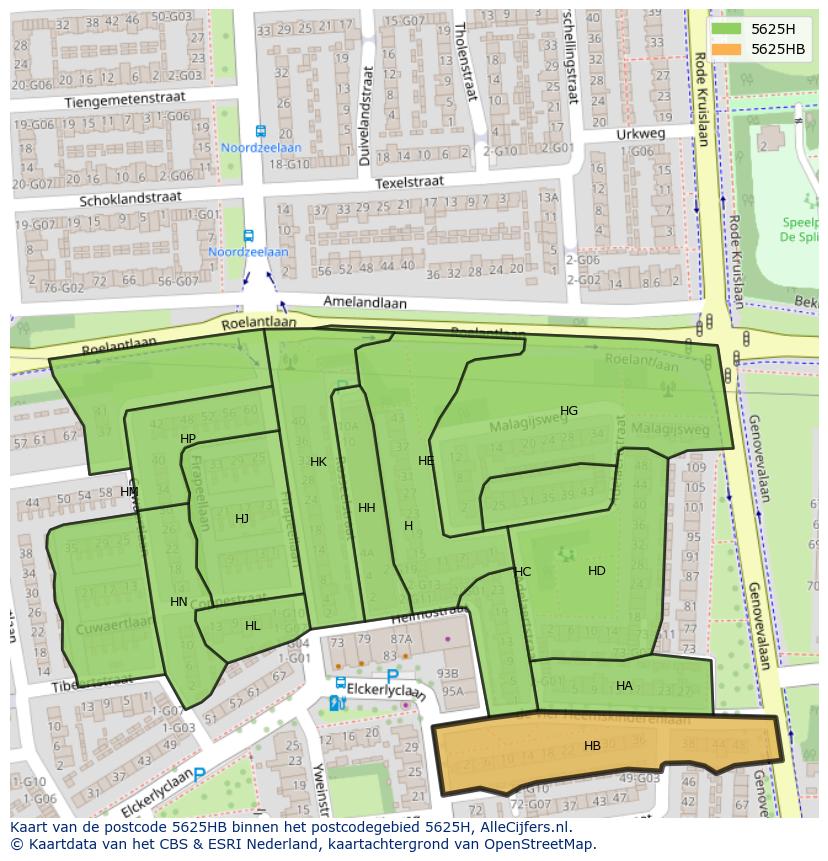 Afbeelding van het postcodegebied 5625 HB op de kaart.