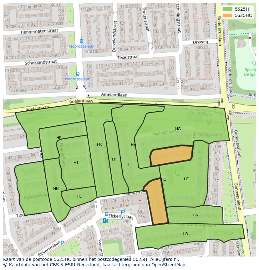 Afbeelding van het postcodegebied 5625 HC op de kaart.