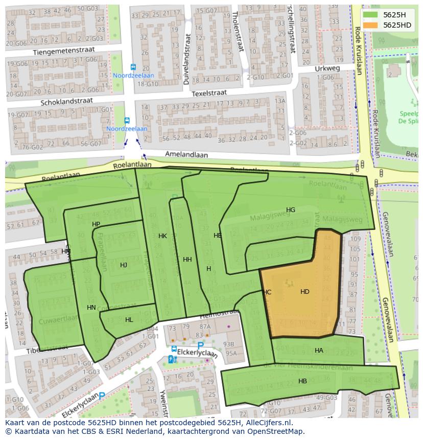 Afbeelding van het postcodegebied 5625 HD op de kaart.