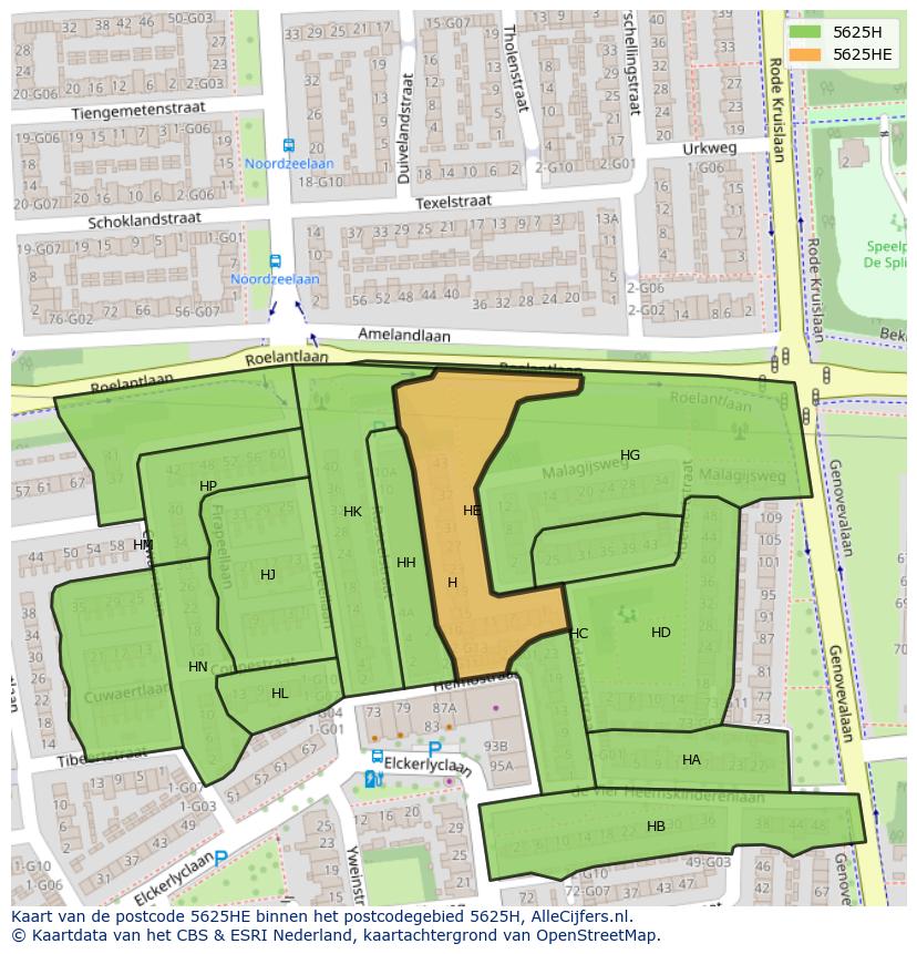 Afbeelding van het postcodegebied 5625 HE op de kaart.
