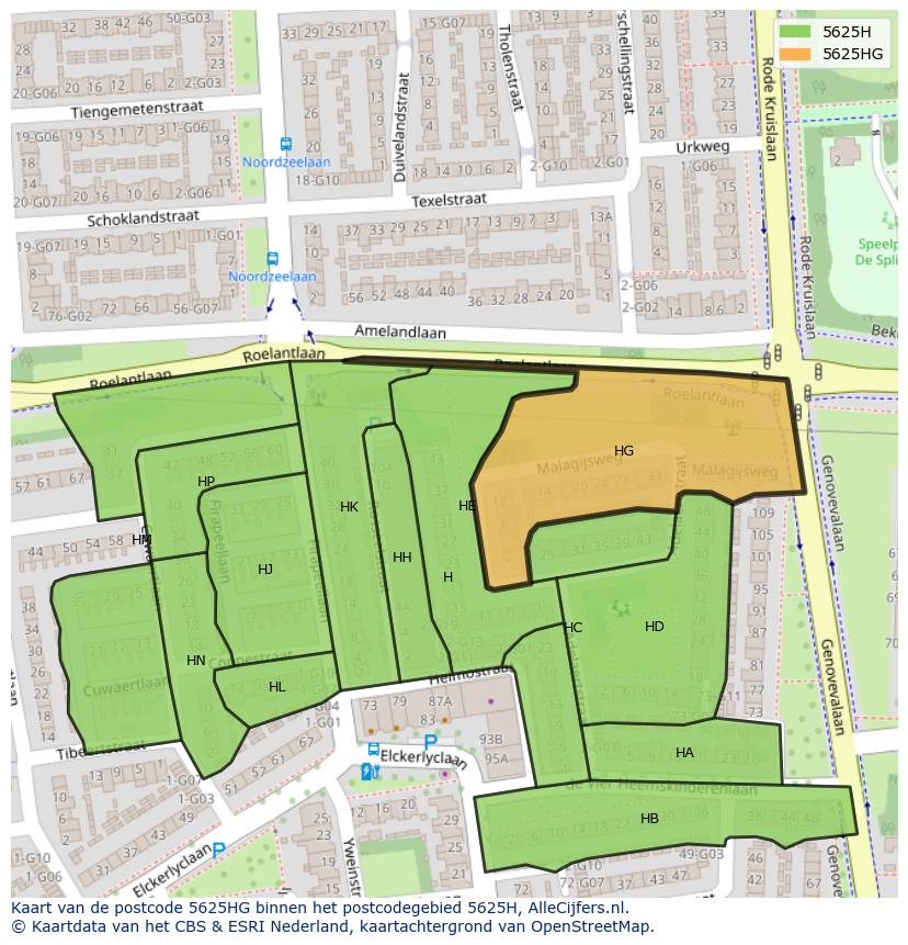 Afbeelding van het postcodegebied 5625 HG op de kaart.
