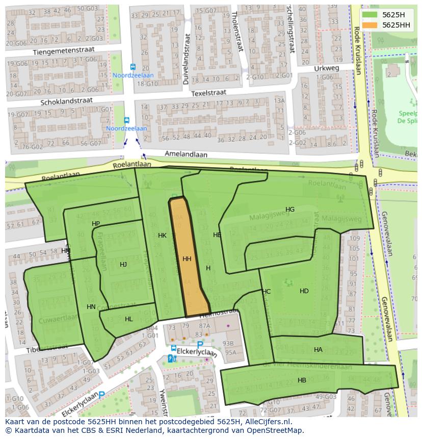 Afbeelding van het postcodegebied 5625 HH op de kaart.