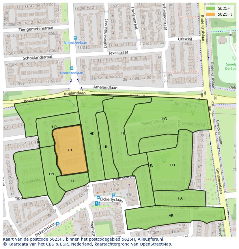 Afbeelding van het postcodegebied 5625 HJ op de kaart.