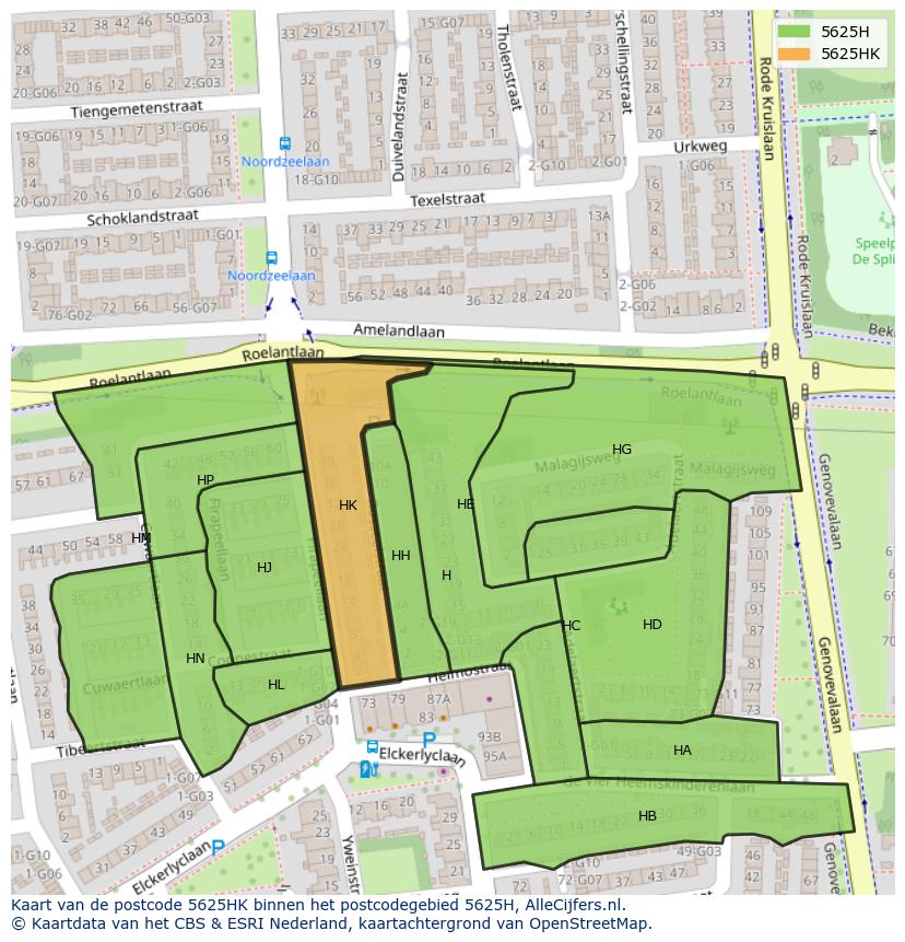 Afbeelding van het postcodegebied 5625 HK op de kaart.