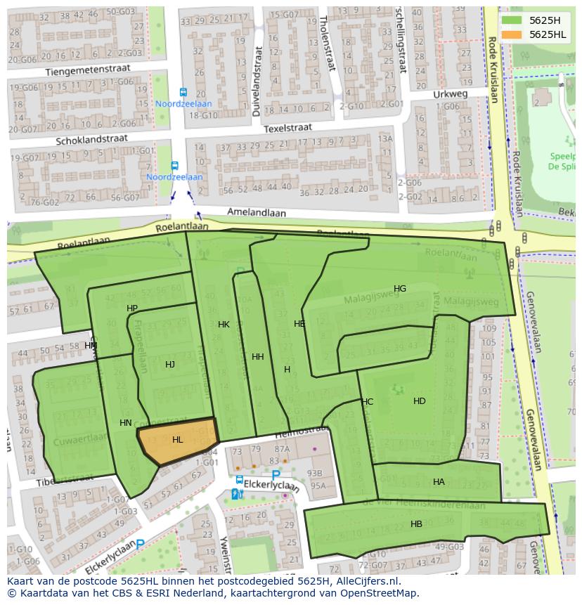 Afbeelding van het postcodegebied 5625 HL op de kaart.