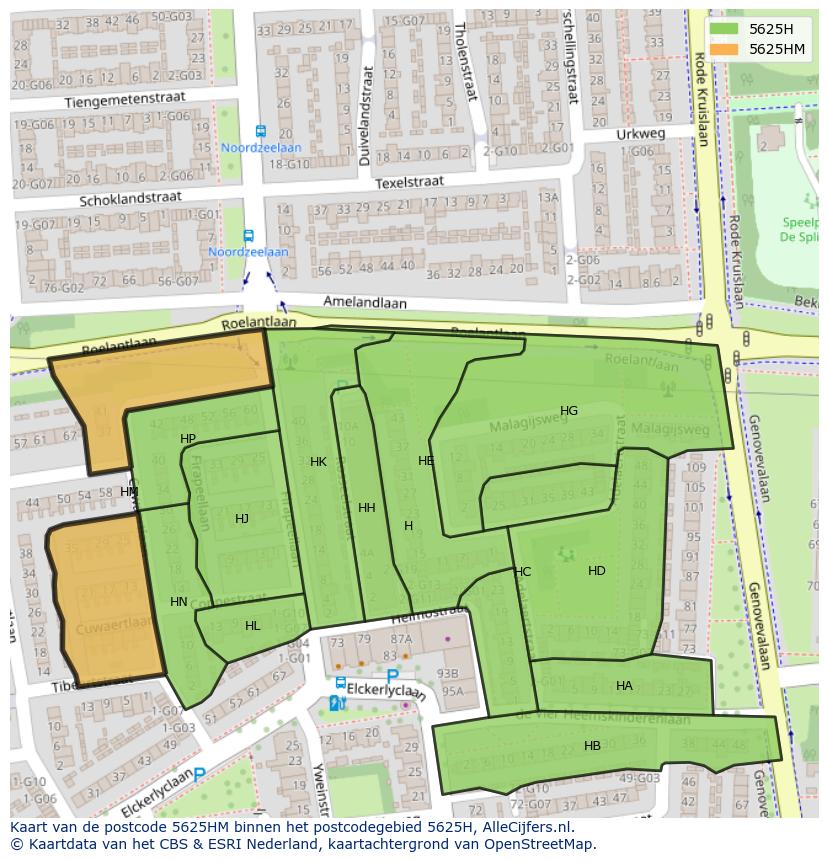 Afbeelding van het postcodegebied 5625 HM op de kaart.