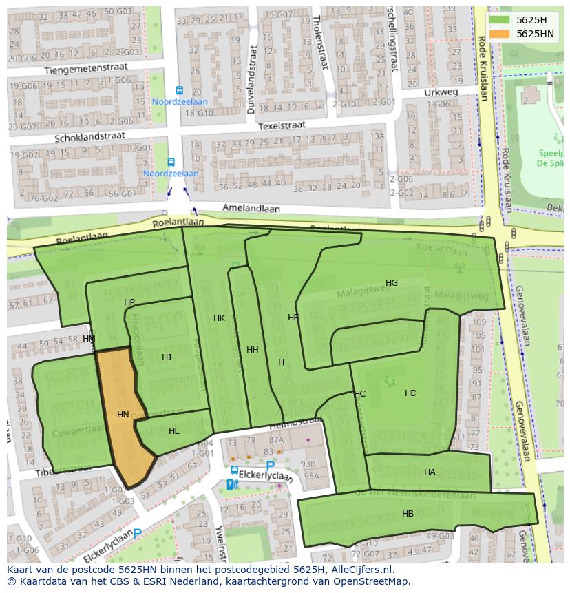 Afbeelding van het postcodegebied 5625 HN op de kaart.