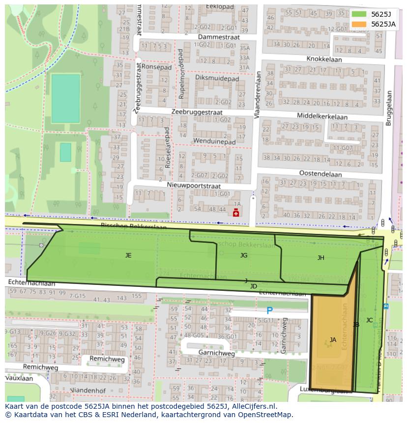 Afbeelding van het postcodegebied 5625 JA op de kaart.