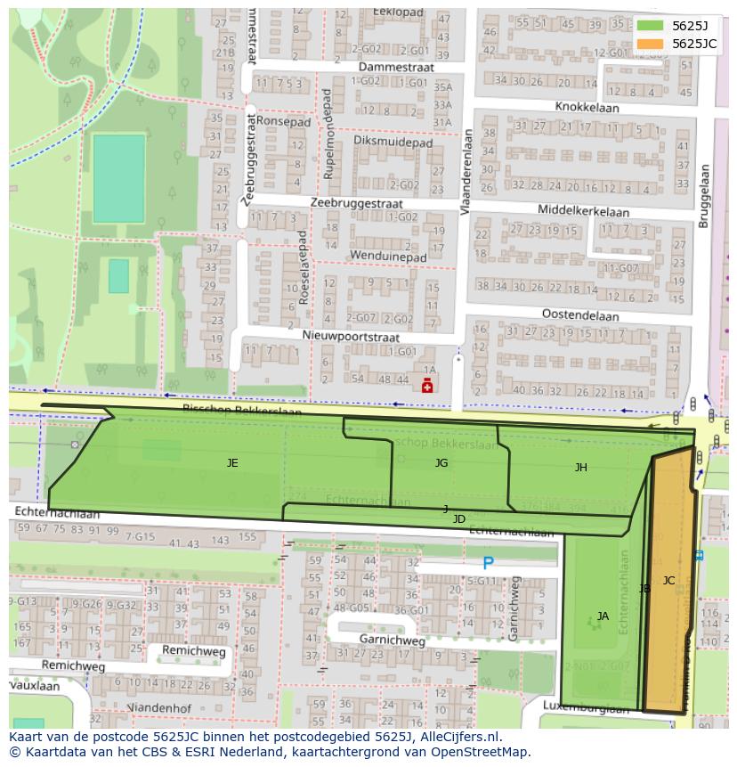 Afbeelding van het postcodegebied 5625 JC op de kaart.
