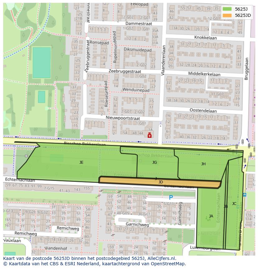 Afbeelding van het postcodegebied 5625 JD op de kaart.