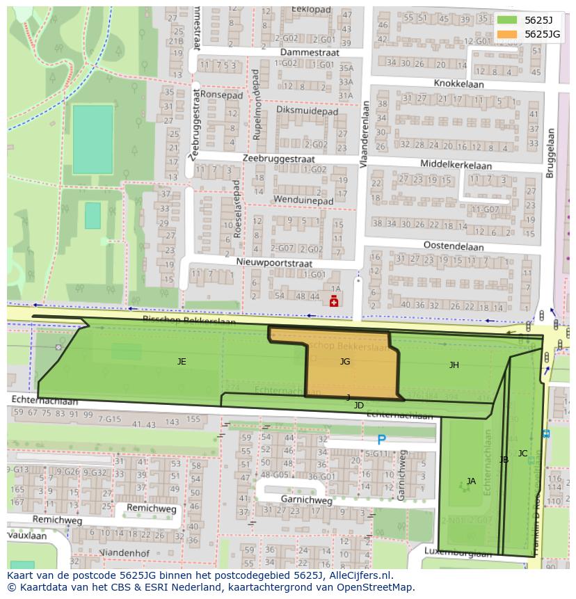 Afbeelding van het postcodegebied 5625 JG op de kaart.