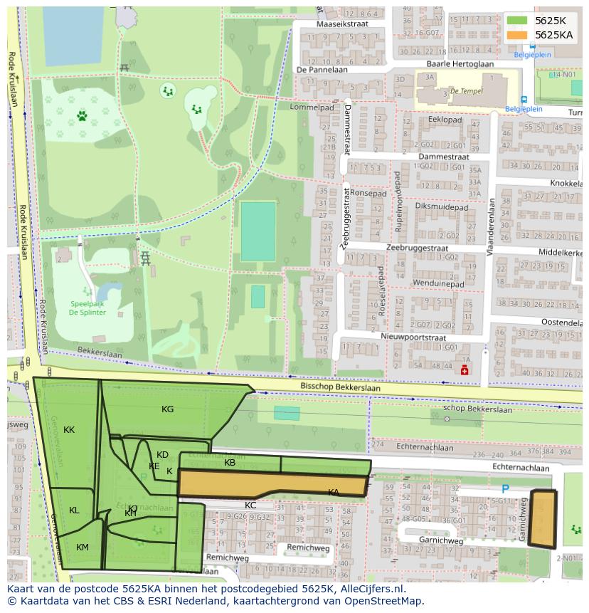 Afbeelding van het postcodegebied 5625 KA op de kaart.