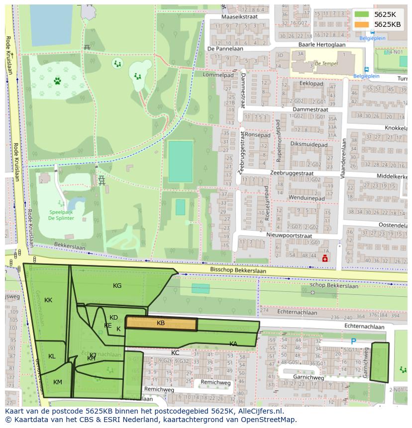 Afbeelding van het postcodegebied 5625 KB op de kaart.