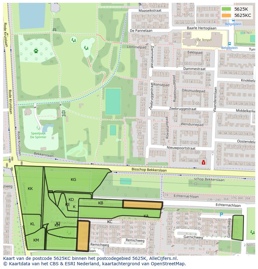 Afbeelding van het postcodegebied 5625 KC op de kaart.