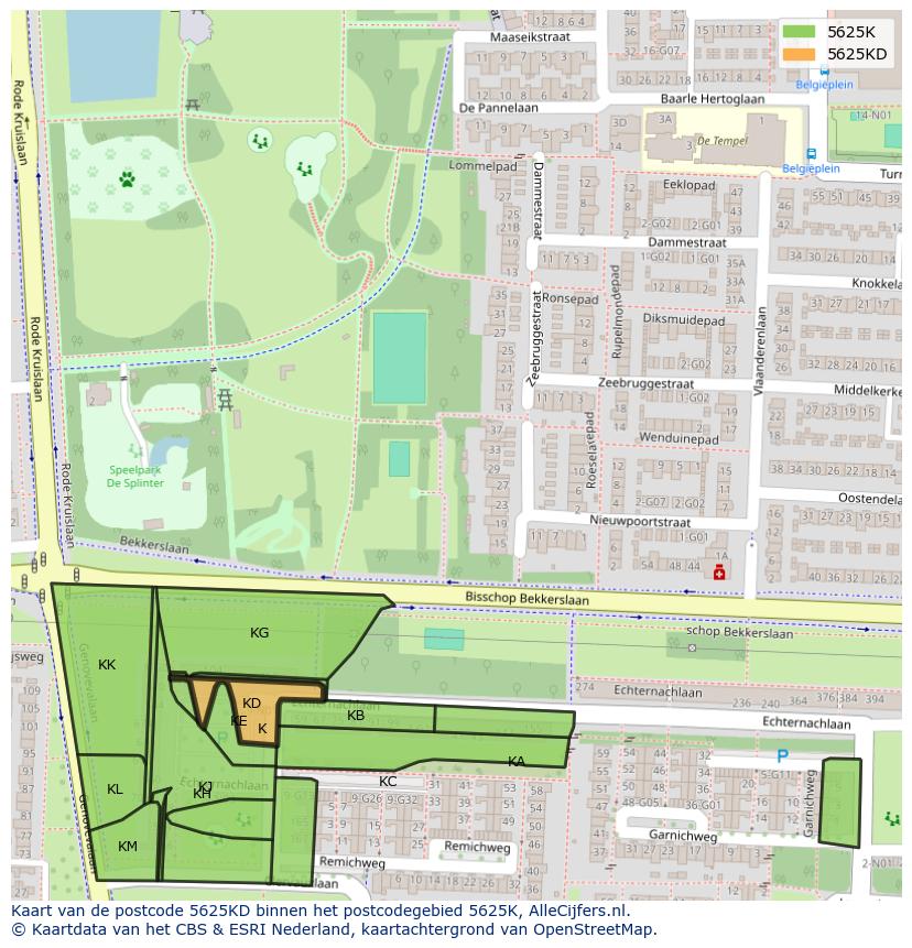 Afbeelding van het postcodegebied 5625 KD op de kaart.