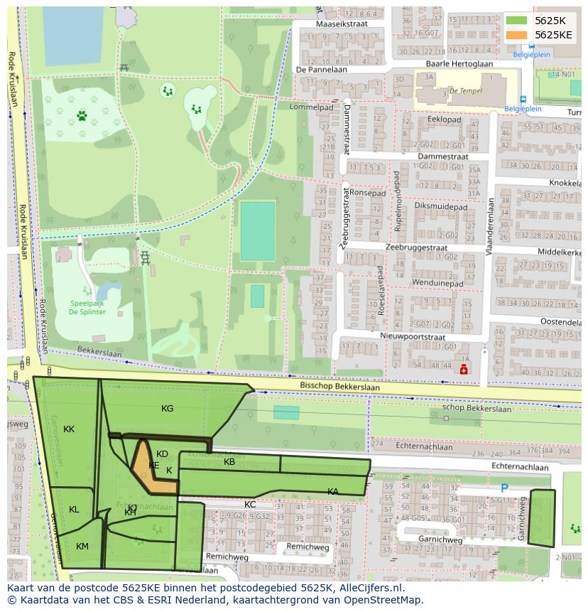Afbeelding van het postcodegebied 5625 KE op de kaart.