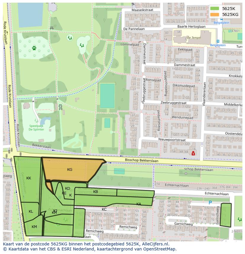 Afbeelding van het postcodegebied 5625 KG op de kaart.