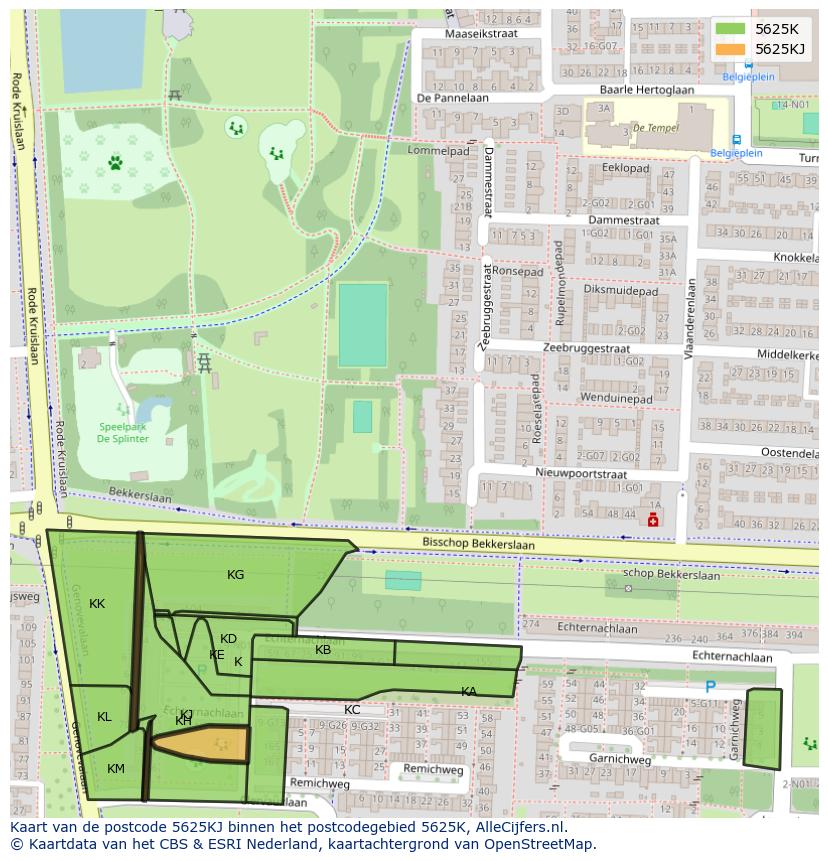 Afbeelding van het postcodegebied 5625 KJ op de kaart.