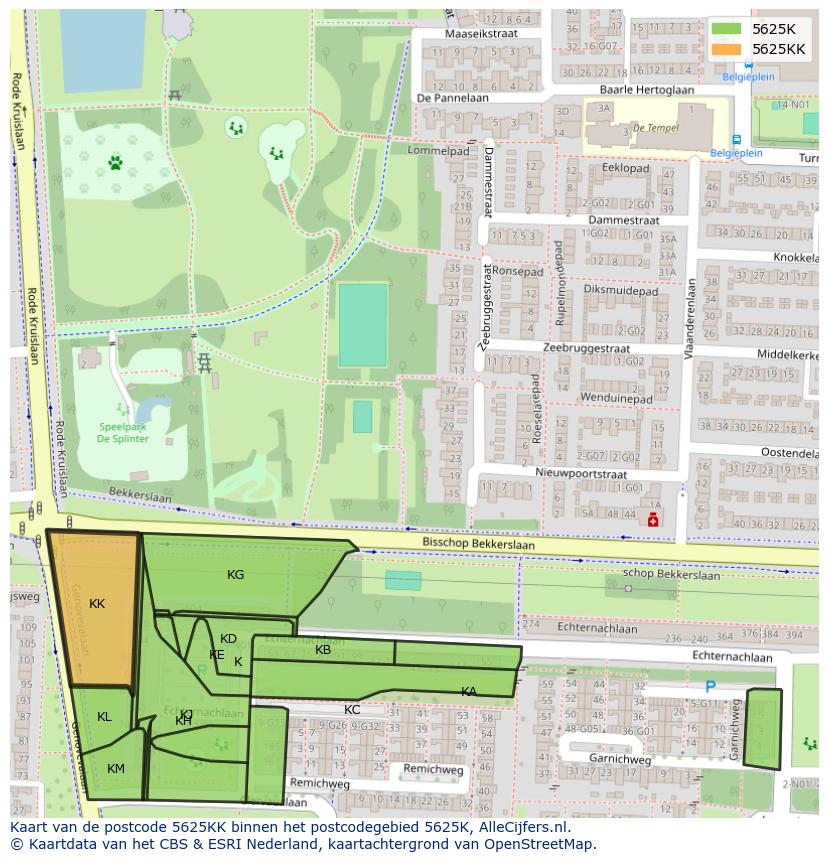 Afbeelding van het postcodegebied 5625 KK op de kaart.