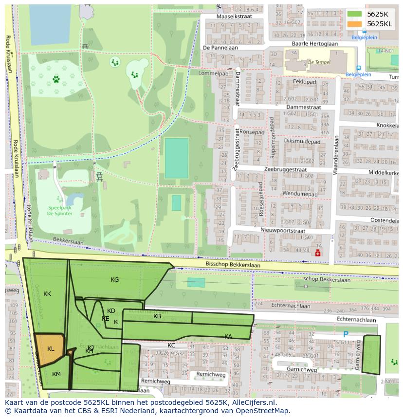 Afbeelding van het postcodegebied 5625 KL op de kaart.