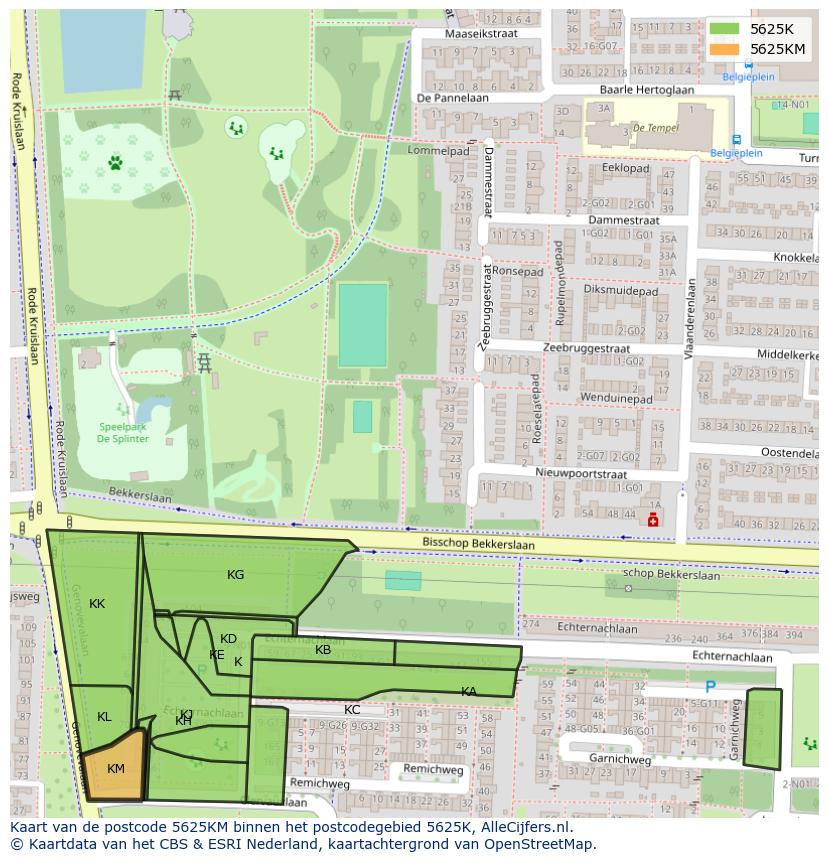 Afbeelding van het postcodegebied 5625 KM op de kaart.