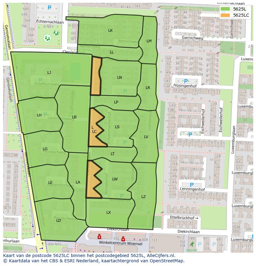 Afbeelding van het postcodegebied 5625 LC op de kaart.