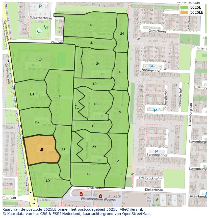 Afbeelding van het postcodegebied 5625 LE op de kaart.
