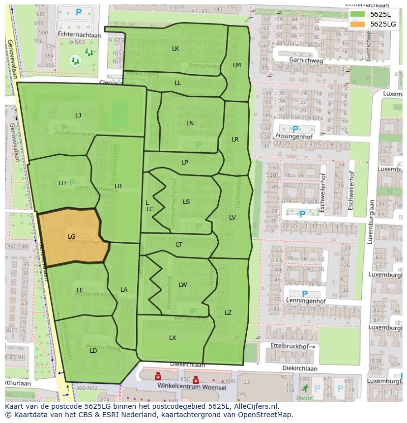 Afbeelding van het postcodegebied 5625 LG op de kaart.