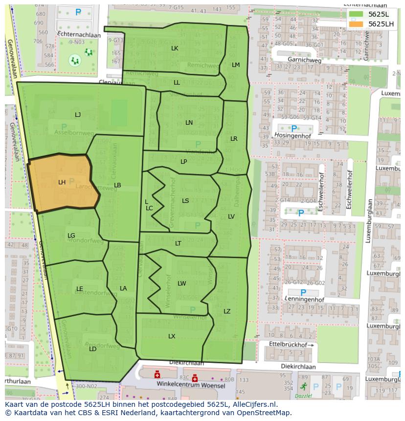 Afbeelding van het postcodegebied 5625 LH op de kaart.