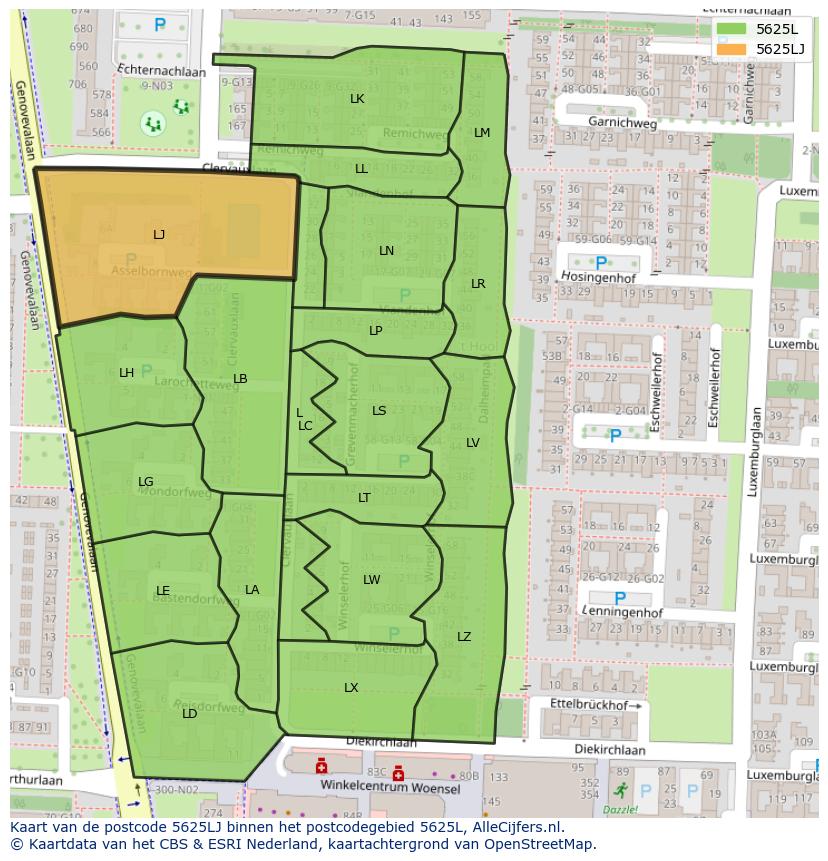 Afbeelding van het postcodegebied 5625 LJ op de kaart.