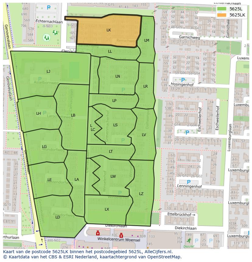 Afbeelding van het postcodegebied 5625 LK op de kaart.
