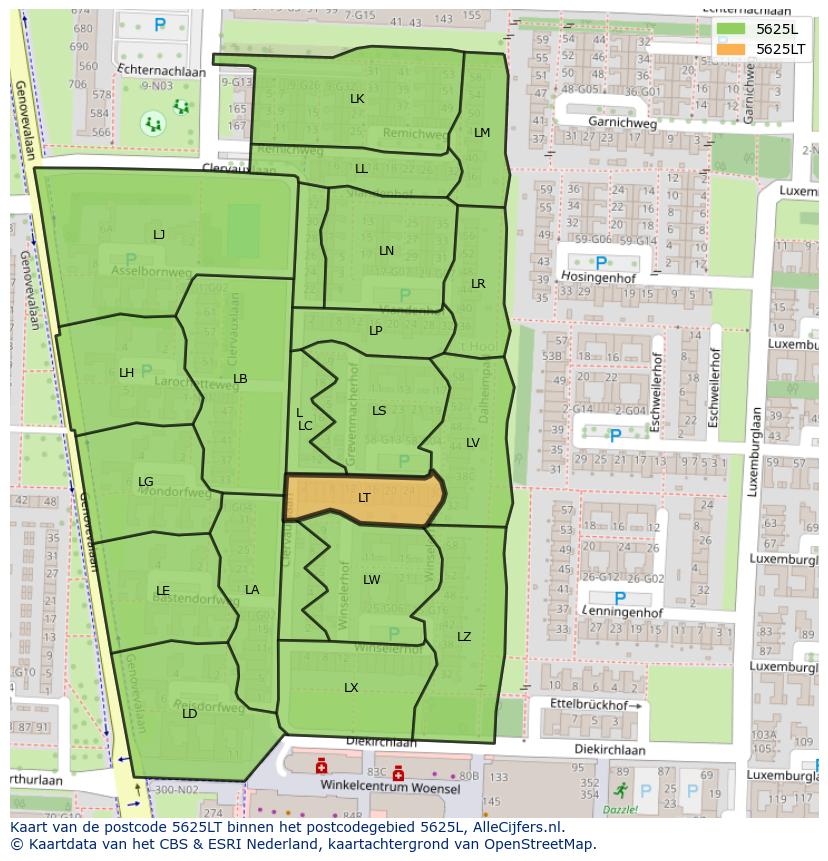 Afbeelding van het postcodegebied 5625 LT op de kaart.