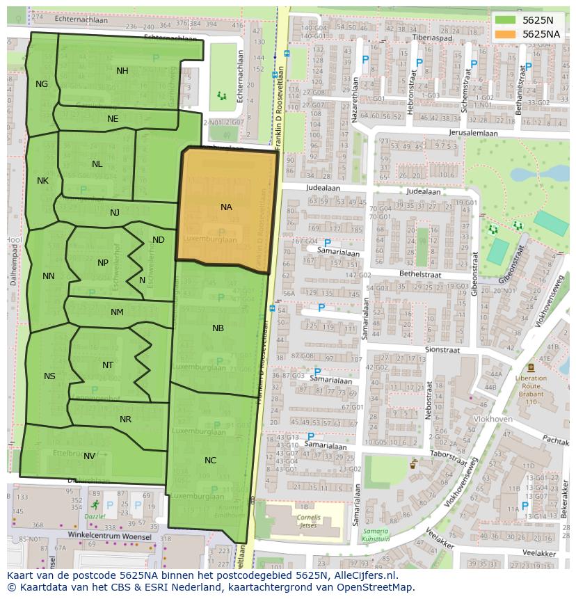 Afbeelding van het postcodegebied 5625 NA op de kaart.