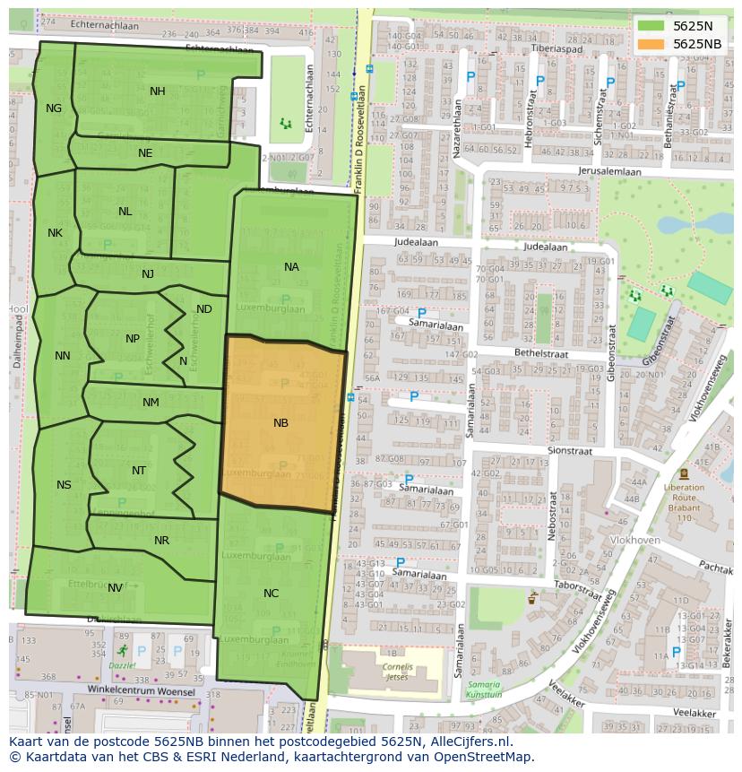 Afbeelding van het postcodegebied 5625 NB op de kaart.