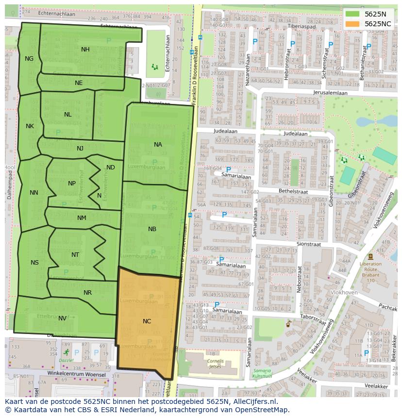 Afbeelding van het postcodegebied 5625 NC op de kaart.