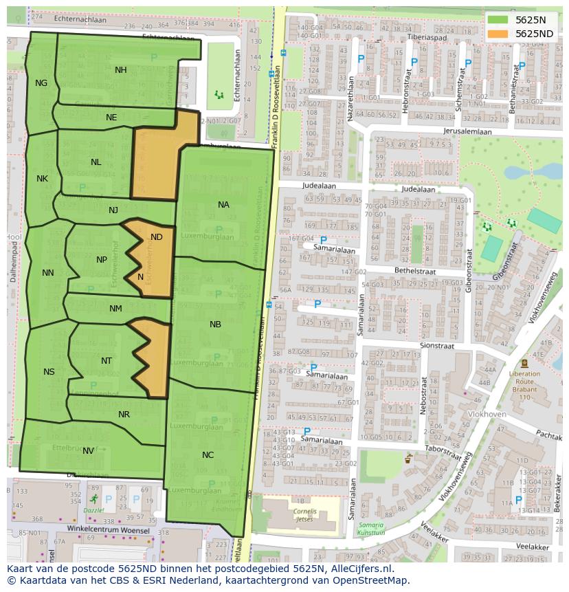 Afbeelding van het postcodegebied 5625 ND op de kaart.