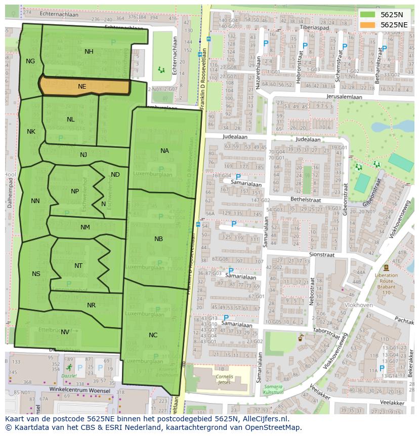 Afbeelding van het postcodegebied 5625 NE op de kaart.