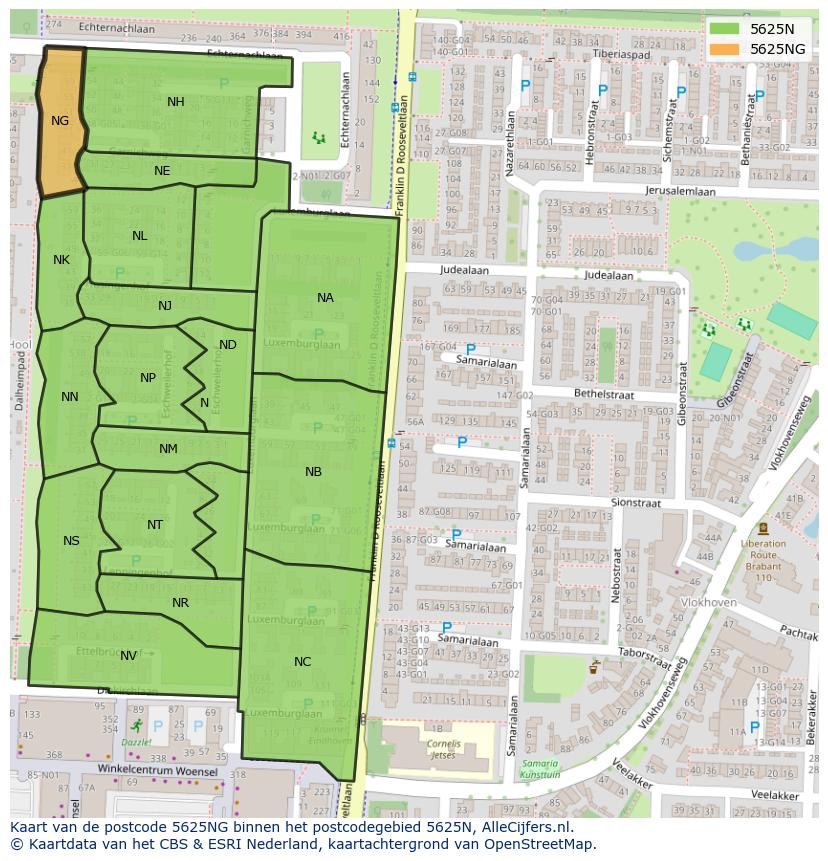 Afbeelding van het postcodegebied 5625 NG op de kaart.