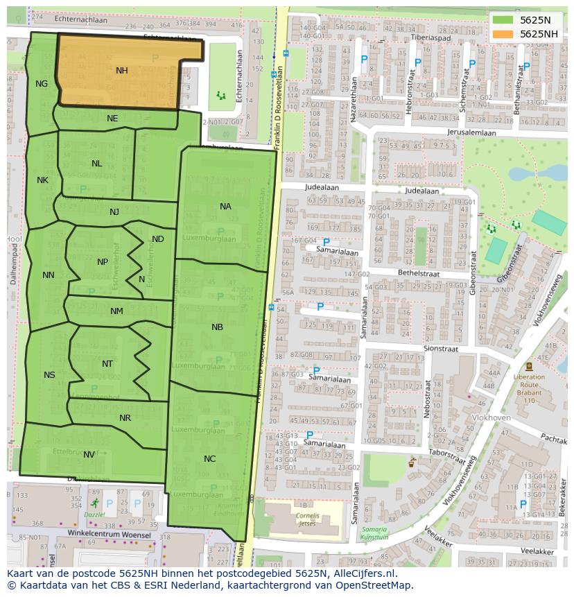 Afbeelding van het postcodegebied 5625 NH op de kaart.
