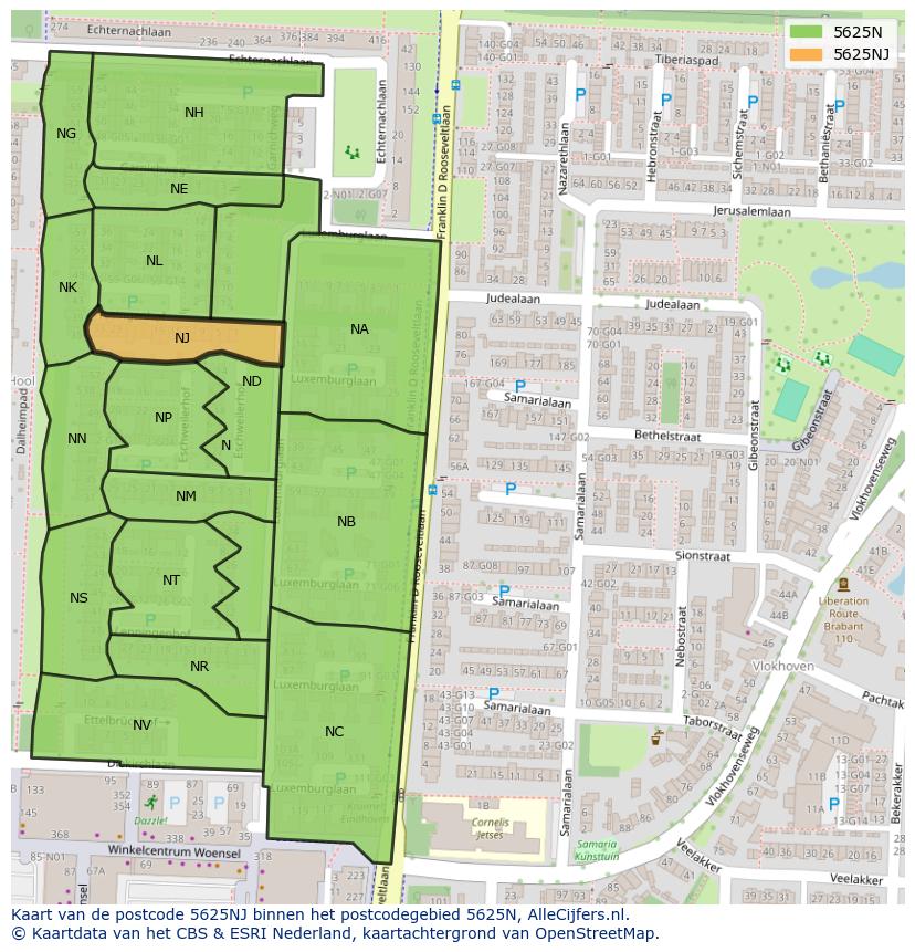 Afbeelding van het postcodegebied 5625 NJ op de kaart.