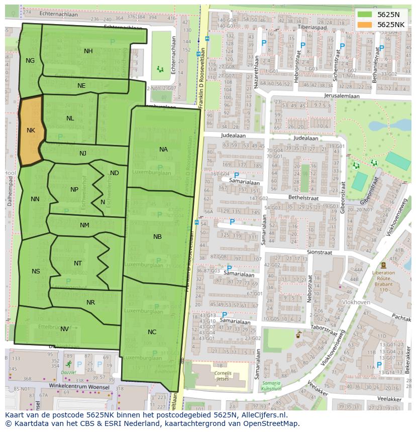 Afbeelding van het postcodegebied 5625 NK op de kaart.