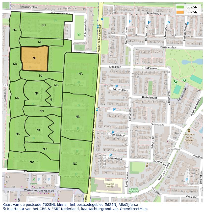 Afbeelding van het postcodegebied 5625 NL op de kaart.