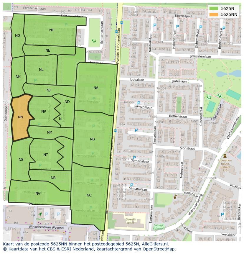 Afbeelding van het postcodegebied 5625 NN op de kaart.