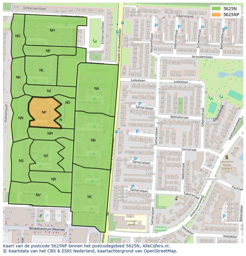 Afbeelding van het postcodegebied 5625 NP op de kaart.