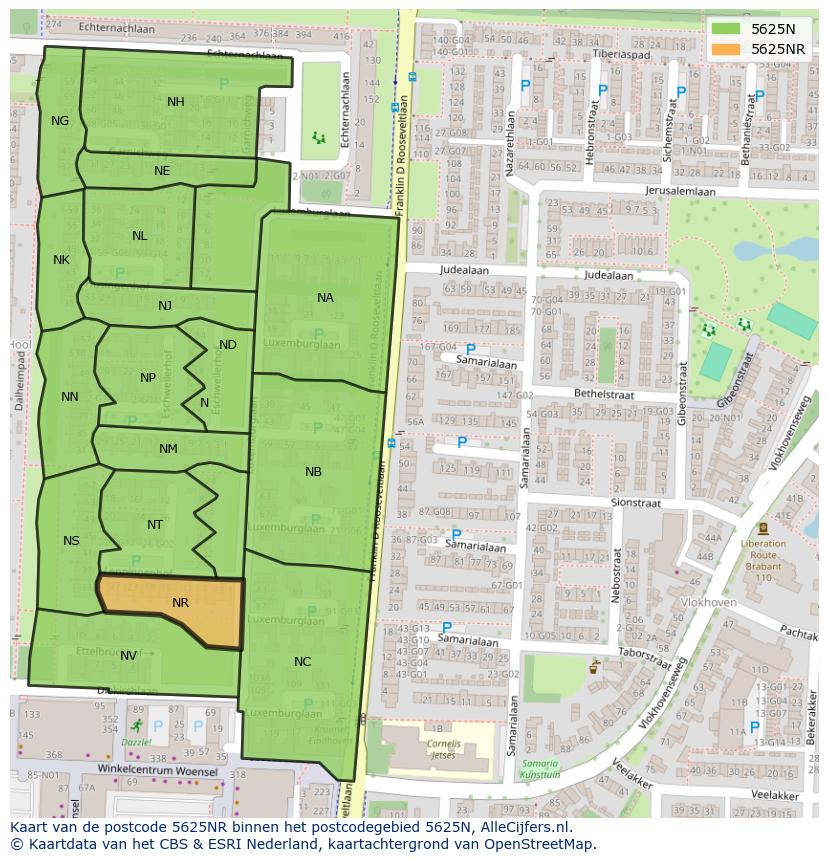 Afbeelding van het postcodegebied 5625 NR op de kaart.