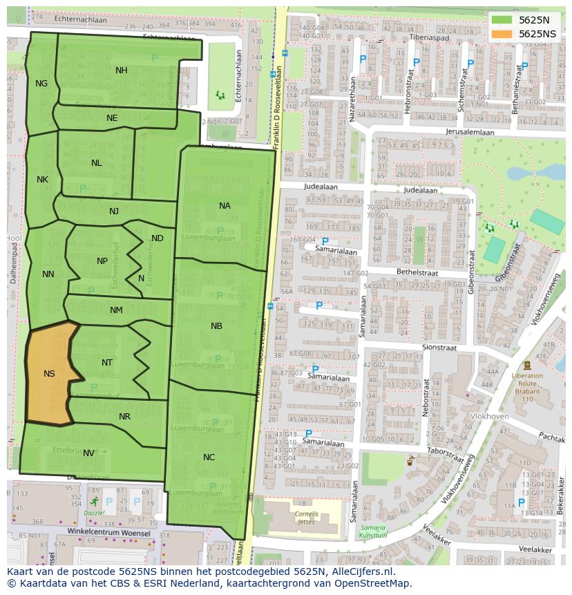 Afbeelding van het postcodegebied 5625 NS op de kaart.